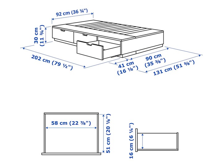 IKEA NORDLI Rama łóżka z szufladami, antracyt, 90x200 cm Łóżko drewniane Pojemnik na pościel Z pojemnikiem Drewno Liczba miejsc Jednoosobowe