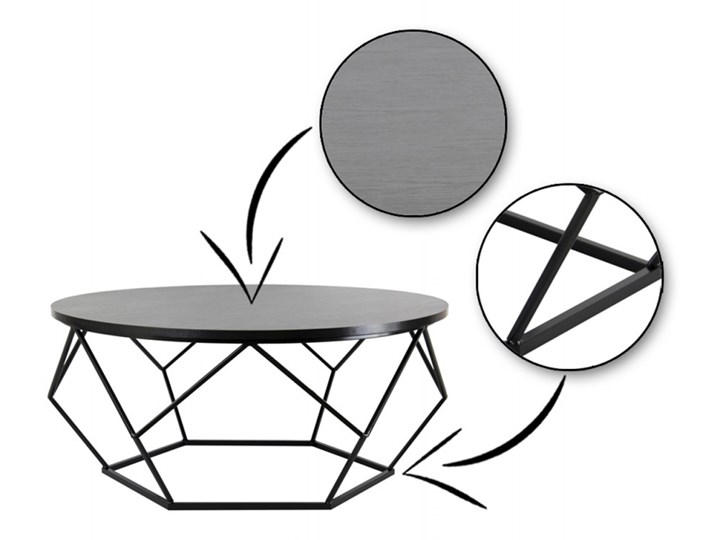 Stolik kawowy Diamond 90 cm czarny Płyta MDF Wysokość 41 cm Wysokość 42 cm Metal Styl Industrialny