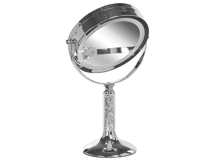 Beliani Lusterko kosmetyczne srebrne metalowa rama ø 13 cm światło LED powiększenie 1x/5x dwustronne obrotowe Pomieszczenie Łazienka Styl Nowoczesny