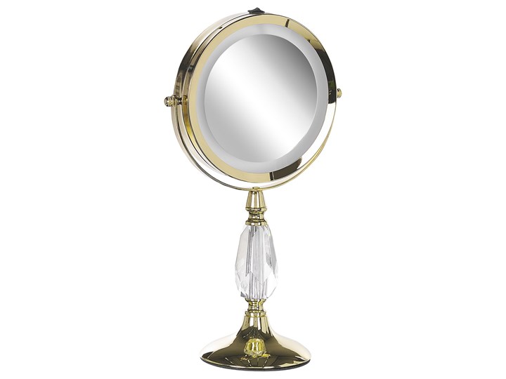 Beliani Lusterko kosmetyczne złote metalowa rama ø 13 cm światło LED powiększenie 1x/5x dwustronne obrotowe Styl Glamour Styl Klasyczny