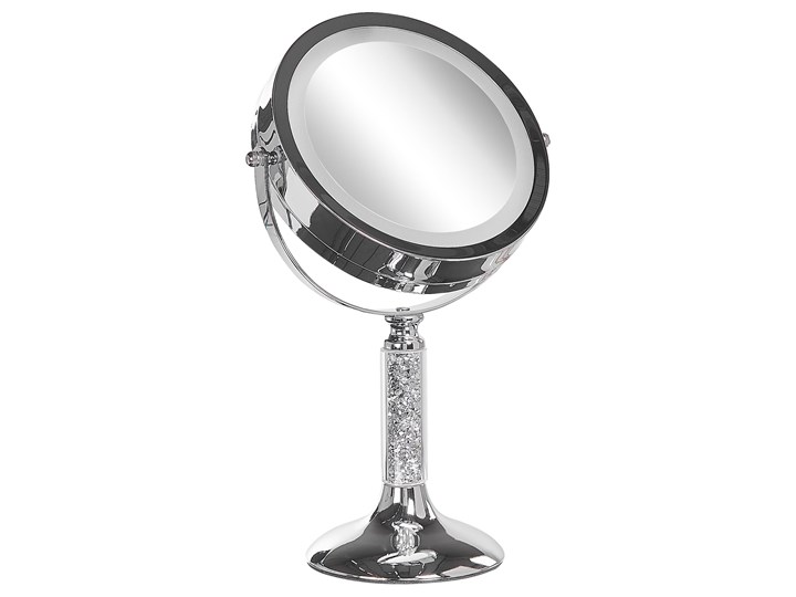 Beliani Lusterko kosmetyczne srebrne metalowa rama ø 13 cm światło LED powiększenie 1x/5x dwustronne obrotowe Kolor Srebrny