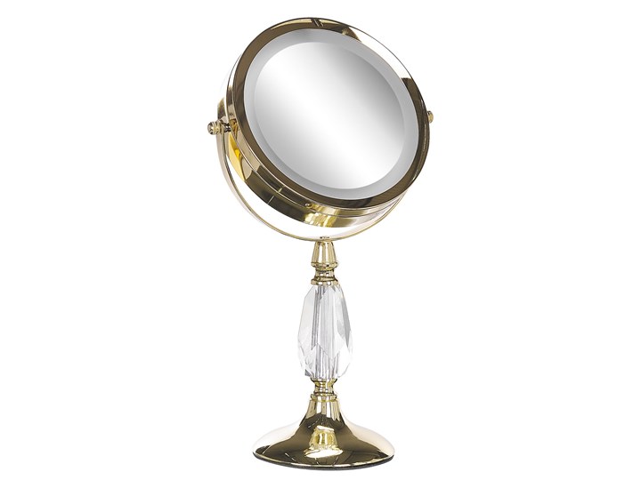 Beliani Lusterko kosmetyczne złote metalowa rama ø 13 cm światło LED powiększenie 1x/5x dwustronne obrotowe Pomieszczenie Łazienka Styl Glamour