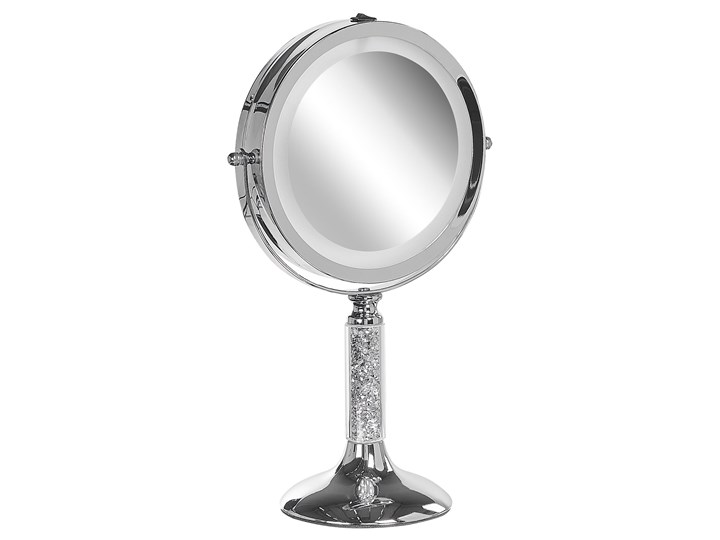 Beliani Lusterko kosmetyczne srebrne metalowa rama ø 13 cm światło LED powiększenie 1x/5x dwustronne obrotowe Pomieszczenie Łazienka