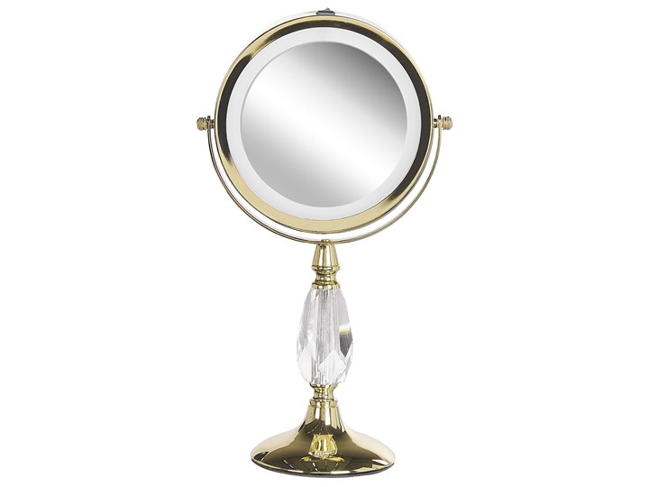 Beliani Lusterko kosmetyczne złote metalowa rama ø 13 cm światło LED powiększenie 1x/5x dwustronne obrotowe Styl Klasyczny