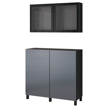IKEA BESTÅ Kombinacja regałowa z drzw/szuf, Czarnybrąz Riksviken/Stubbarp/efekt szczotkowanej ciemnej cyny szkło bezbarwne, 120x42x213 cm