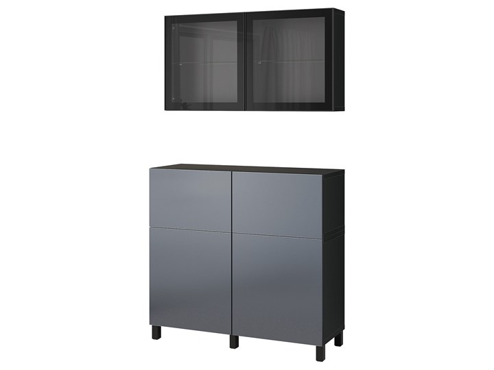 IKEA BESTÅ Kombinacja regałowa z drzw/szuf, Czarnybrąz Riksviken/Stubbarp/efekt szczotkowanej ciemnej cyny szkło bezbarwne, 120x42x213 cm Kolor Brązowy Kategoria Zestawy mebli do sypialni
