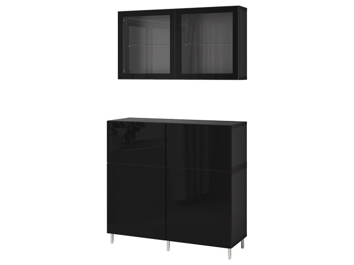 IKEA BESTÅ Kombinacja regałowa z drzw/szuf, Czarnybrąz/Selsviken/Ösarp połysk/czarne przezroczyste szkło, 120x42x213 cm Kolor Przezroczysty Kategoria Zestawy mebli do sypialni