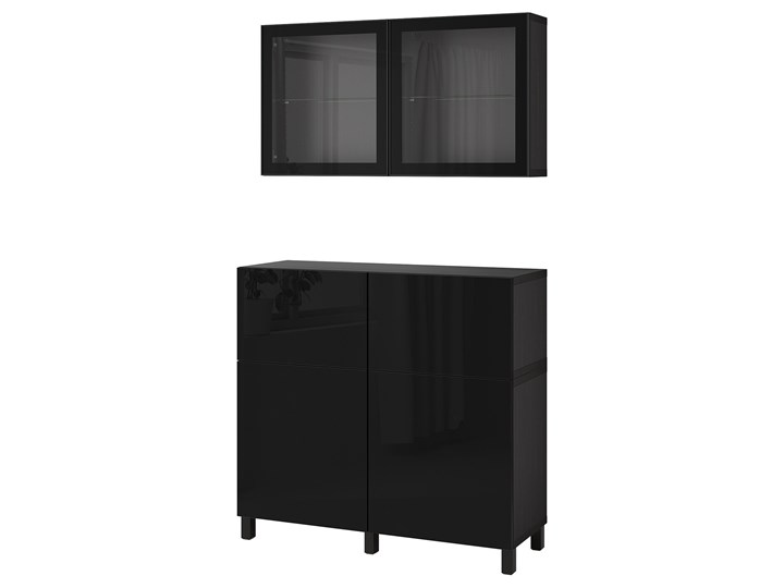 IKEA BESTÅ Kombinacja regałowa z drzw/szuf, Czarnybrąz/Selsviken/Stubbarp połysk/czarne przezroczyste szkło, 120x42x213 cm Kategoria Zestawy mebli do sypialni
