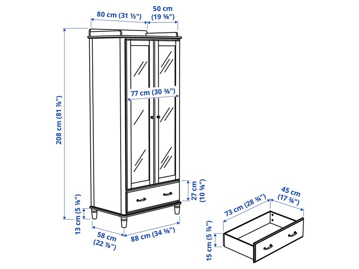 IKEA TYSSEDAL Szafa, biały/lustro, 88x58x208 cm Plastik Głębokość 58 cm Tworzywo sztuczne Drewno Płyta laminowana Szerokość 88 cm Kategoria Szafy do garderoby