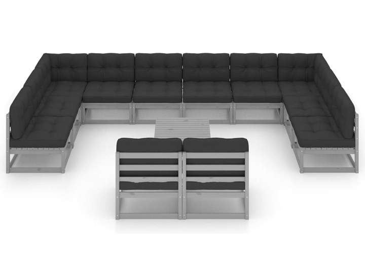 vidaXL 13-cz. zestaw wypoczynkowy do ogrodu, z poduszkami, szary Kategoria Zestawy mebli ogrodowych Tworzywo sztuczne Zestawy wypoczynkowe Drewno Zawartość zestawu Sofa