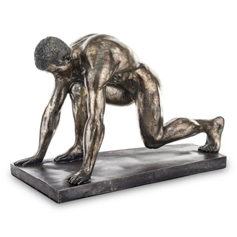 BIEGACZ figurka sportowiec czarna ze złotymi przetarciami, wys. 24 cm