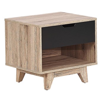 Beliani Szafka nocna stolik nocny jasne drewno czarny MDF 46 x 50 cm szuflada półka nowoczesna do sypialni
