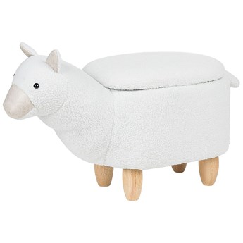 Beliani Pufa zwierzak biały materiał alpaka ze schowkiem drewniane nóżki pokój dla dzieci