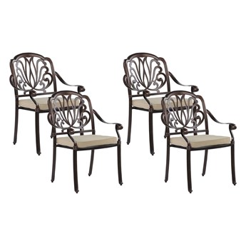 Beliani Zestaw 4 krzeseł ogrodowych brązowy aluminium z poduchami vintage