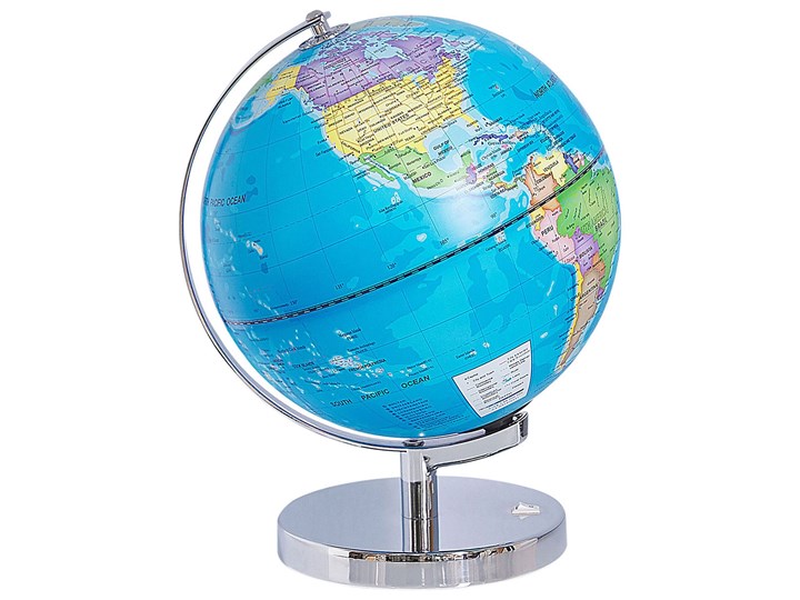 Beliani Globus niebieski podświetlany LED srebrny metalowy stojak filcowa podkładka 24 cm na biurko ozdobny dekoracyjny Kula Globusy Kategoria Figury i rzeźby