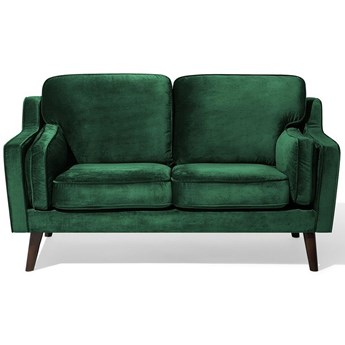Beliani Sofa dwuosobowa zielona welurowa aksamitna dębowe nóżki salon duży pokój retro vintage glamour