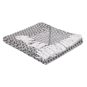Beliani Koc czarno-biały bawełniany z frędzlami prostokątny 130 x 160 cm narzuta na łóżko dekoracja