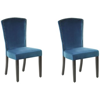 Beliani Zestaw 2 krzeseł niebieski welurowy z wysokim oparciem do jadalni styl retro ze srebrnymi nitami