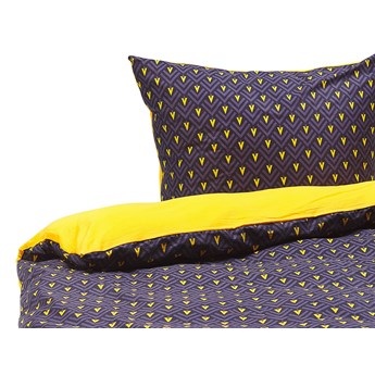 Beliani Komplet pościeli poszewki na kołdrę i poduszkę granatowo-żółty geometryczny wzór bawełna 135 x 200 cm nowoczesny sypialnia