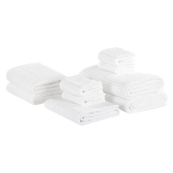 Beliani Komplet 9 ręczników biały bawełna zero twist ręczniki dla gości do rąk kąpielowy i mata łazienkowa