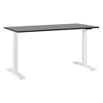 Beliani Regulowane biurko czarny drewniany blat stalowa biała rama elektryczna zmiana wysokości 160 x 72 cm nowoczesny design