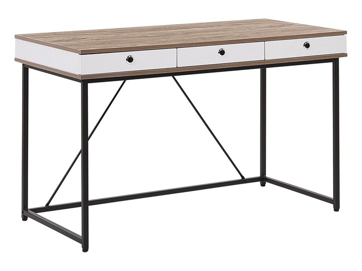 Beliani Biurko jasne drewno płyta 120 x 60 cm czarna metalowa rama 3 szuflady konsola Szerokość 120 cm Biurko konsola Płyta MDF Pomieszczenie Biuro