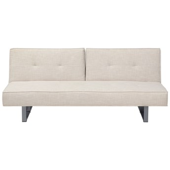 Beliani Sofa rozkładana jasnobeżowa tapicerowana kanapa do salonu pokoju z funkcją spania metalowe srebrne nogi