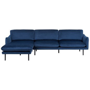 Beliani Narożnik ciemnoniebieski welurowy 4-osobowy nowoczesna narożna sofa do salonu prawostronna