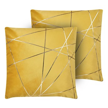 Beliani Zestaw 2 poduszek dekoracyjnych żółty welur 45 x 45 cm złoty wzór geometryczny zdejmowana poszewka ozdobna poducha na sofę łóżko glamour