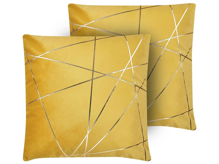 Beliani Zestaw 2 poduszek dekoracyjnych żółty welur 45 x 45 cm złoty wzór geometryczny zdejmowana po ...