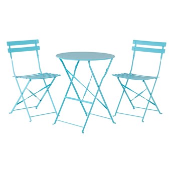 Beliani Zestaw mebli balkonowych niebieski metalowy dwuosobowy krzesła i stół składane meble do ogrodu