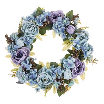 Beliani Wianek na drzwi niebieski dekoracyjny kwiatowy 50 cm okrągła ozdoba ścienna na stół w stylu rustykalnym tradycyjnym boho