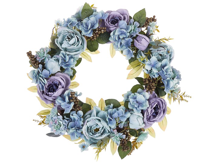 Beliani Wianek na drzwi niebieski dekoracyjny kwiatowy 50 cm okrągła ozdoba ścienna na stół w stylu ...