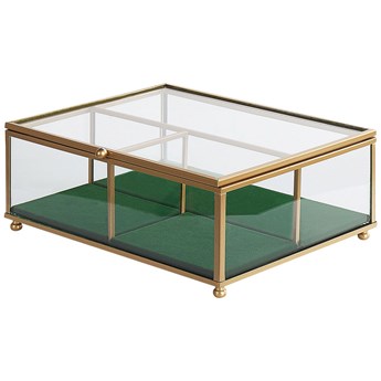 Beliani Szkatułka złota szkło mosiądz elegancki organizer z przegródkami 21 x 17 x 8 cm nowoczesne pudełko na biżuterię