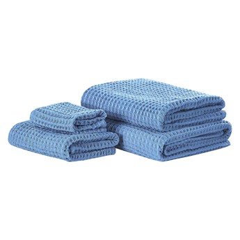 Beliani Komplet 4 ręczników niebieski bawełna zero twist ręczniki dla gości do rąk kąpielowy i mata łazienkowa