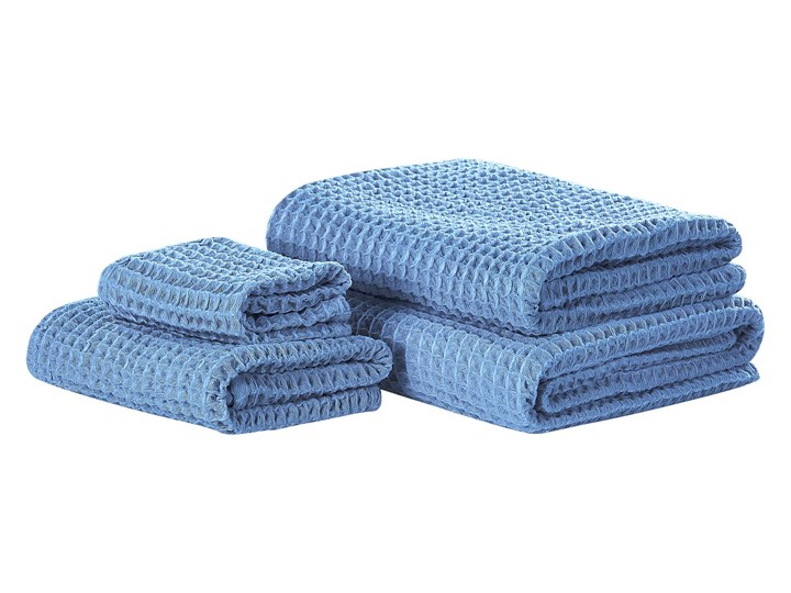 Beliani Komplet 4 ręczników niebieski bawełna zero twist ręczniki dla gości do rąk kąpielowy i mata ...