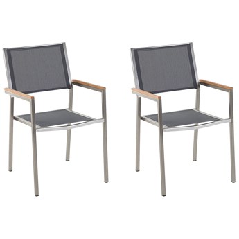 Beliani Zestaw 2 krzeseł ogrodowych szare tekstylne siedzenia rama ze stali nierdzewnej nowoczesny wygląd odporność na promienie UV