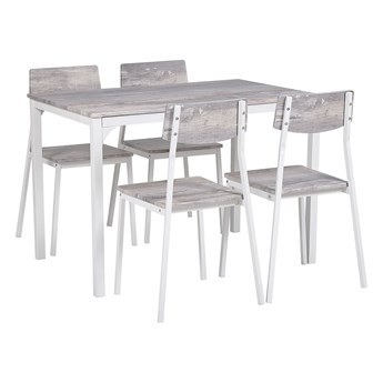 Beliani Zestaw do jadalni stół 110 x 70 cm i 4 krzesła szary z białą stalową ramą styl nowoczesny