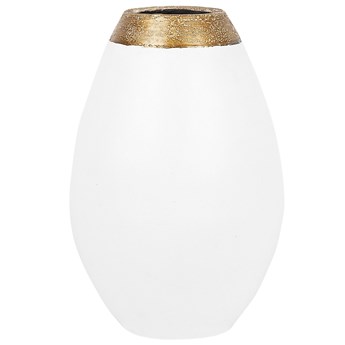 Beliani Dekoracyjny wazon biały ze złotym wykończeniem ceramiczny 32 cm styl eklektyczny art-deco