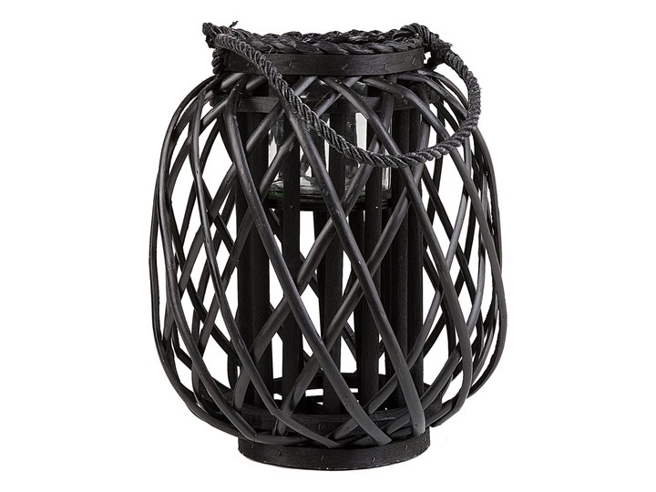 Beliani Lampion dekoracyjny czarny drewniany 30 cm ozdobna latarnia na świecę Szkło Drewno Kategoria Świeczniki i świece