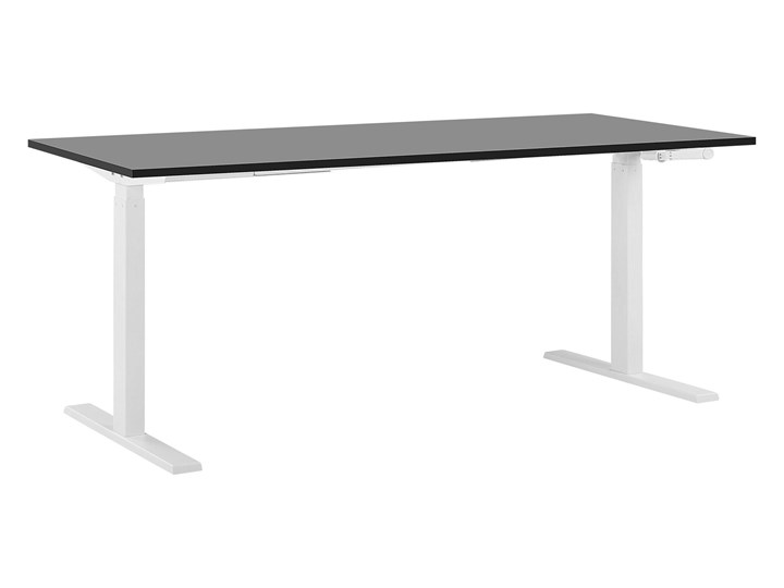 Beliani Regulowane biurko czarny drewniany blat biała stalowa rama ręczna zmiana wysokości 180 x 80 cm nowoczesny design Biurko regulowane Biurko konsola Kategoria Biurka Drewno Płyta MDF Szerokość 180 cm Pomieszczenie Biuro