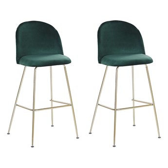 Beliani Zestaw 2 krzeseł barowych zielone tapicerowanie welur złota stalowa rama nowoczesny wygląd meble do jadalni