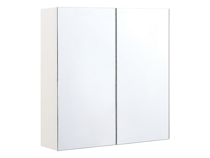 Beliani Szafka łazienkowa wisząca biała sklejka 60 x 60 cm dwudrzwiowa z półkami i lustrem Rodzaj frontu Drzwiczki Wiszące Szkło Z lustrem Szafki Kolor Biały