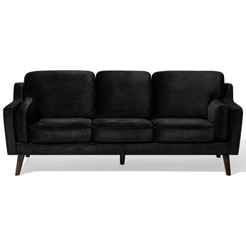 Beliani Sofa trzyosobowa czarna welurowa aksamitna dębowe nóżki salon duży pokój retro vintage glamour