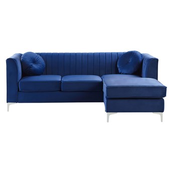 Beliani Narożnik lewostronny modułowy niebieski 3-osobowy dodatkowe poduszki styl glamour