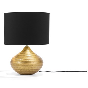 Beliani Lampa stołowa złota czarna ceramiczna 42 cm okrągły abażur żebrowana podstawa glamour