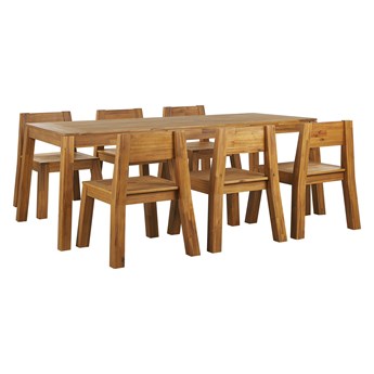 Beliani Zestaw mebli ogrodowych jasne lite drewno akacjowe stół 6 krzeseł do domu na taras balkon styl rustykalny nowoczesny design