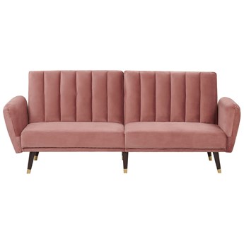 Beliani Sofa rozkładana różowa welurowa funkcja spania glamour duży pokój salon pokój gościnny łóżko kanapa wersalka tapczan
