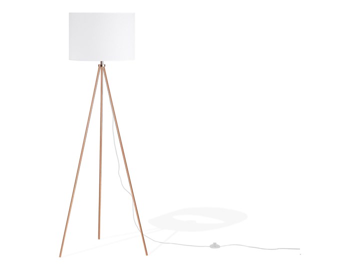 Beliani Lampa stojąca miedziana biała 148 cm trójnóg okrągły abażur metalowe nogi nowoczesna Tkanina Kolor Miedziany Lampa sztalugowa Lampa z abażurem Styl Nowoczesny