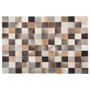 Beliani Dywan brązowo-beżowy skórzany 160 x 230 cm wzór geometryczny patchwork tkany ręcznie do salonu sypialni styl nowoczesny rustykalny